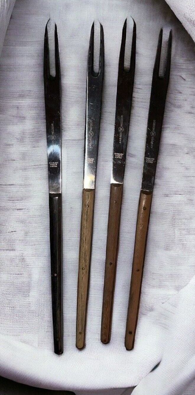 VTG Fondue Fork Set Of 4 CARL AUBOCK Made In Austria Stainless  Amboss Neuzeug